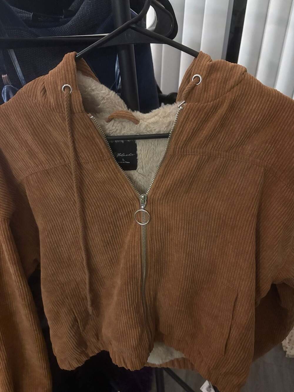 Blashe Corduroy Zip Hoodie Size L Brown Sherpa Lined